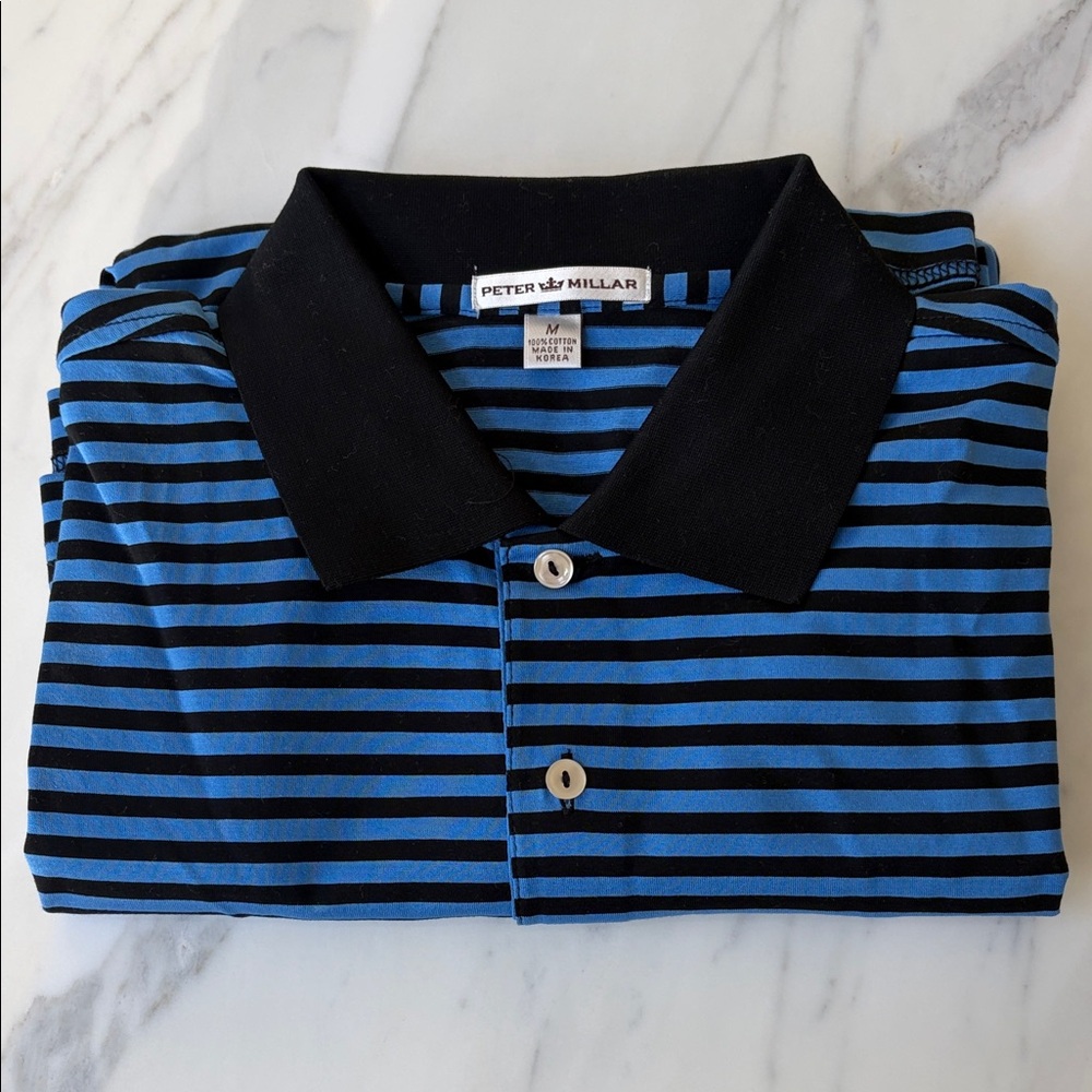 Peter Millar Black and Blue Striped Polo
